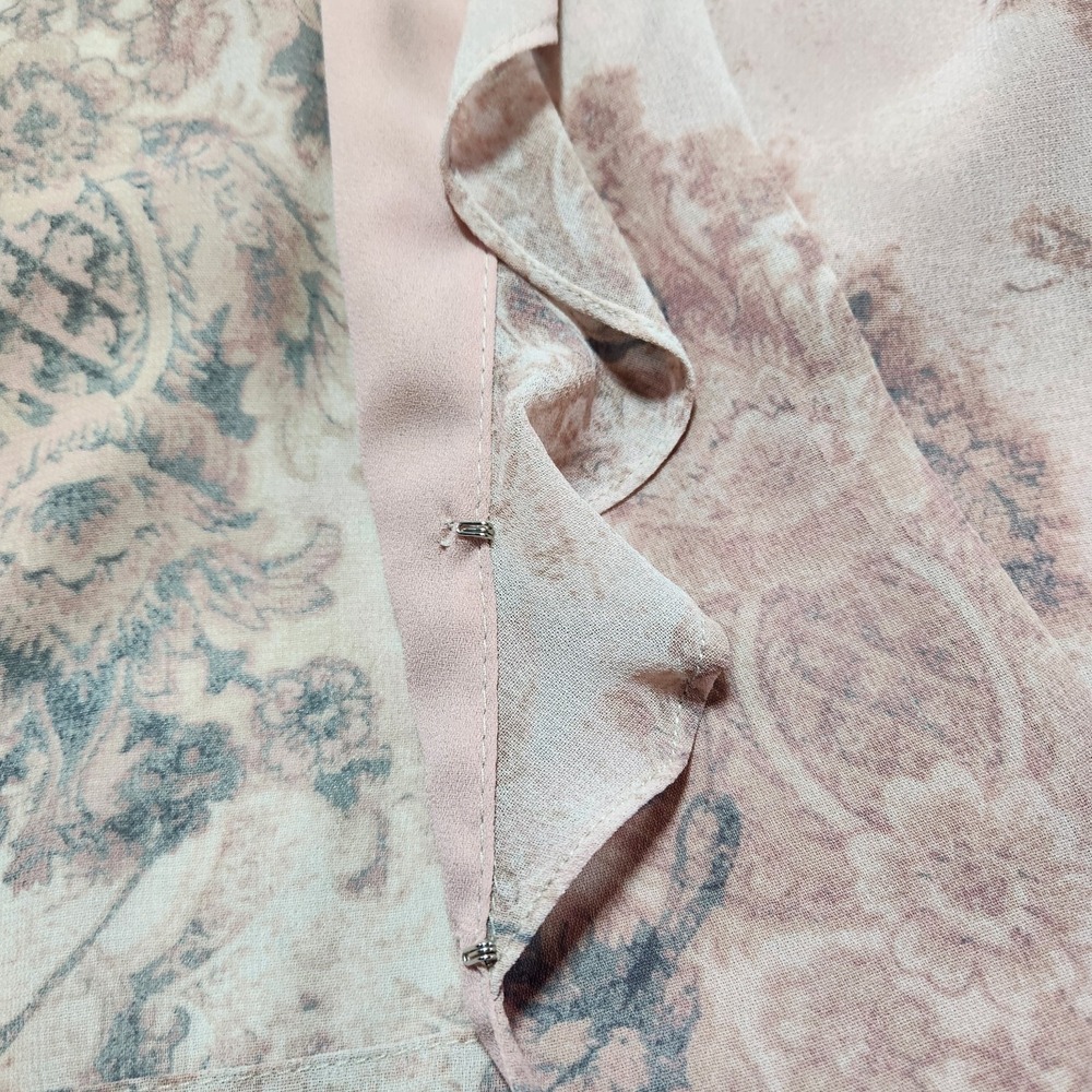 Pendleton Women's Sheer Floral Ruffle Blouse Dusty Rose Gray Long Sleeve Size 8 - Picture 2 of 10